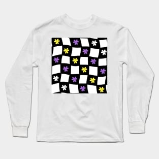 Floral Checker Board - Nonbinary Pride Long Sleeve T-Shirt